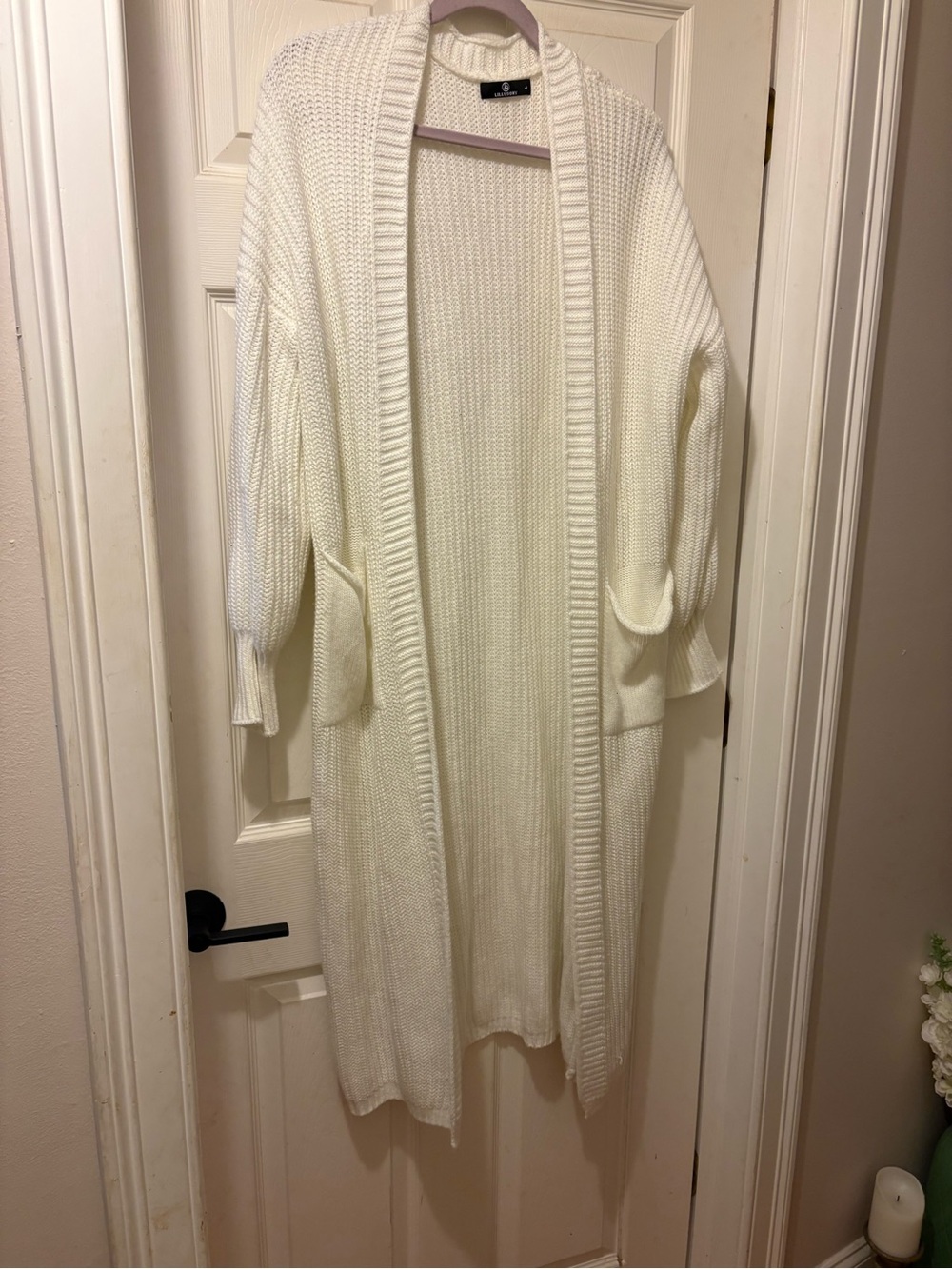 Cream Open-Front Longline Knit Cardigan Sweater